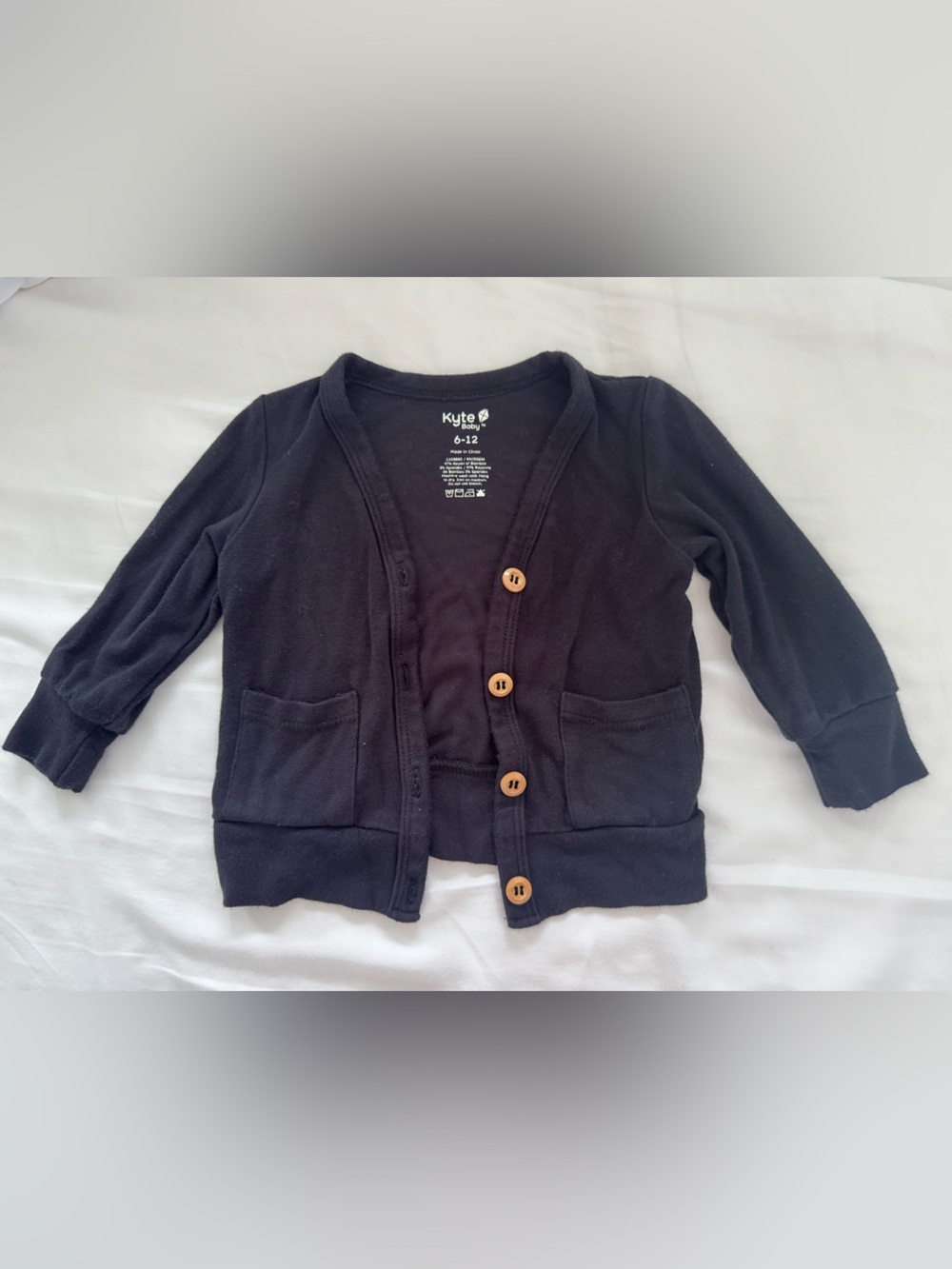Kyte BABY 6-12 months Black Baby Cardigan with Wooden-Look Buttons